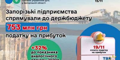 Запорізькі підприємства сплатили 753 мільйони гривень податку на прибуток