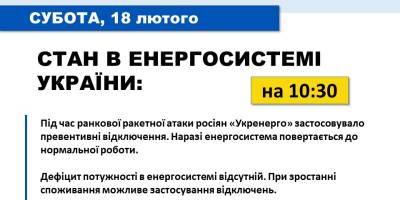Після ранкового обстрілу енергосистема повертається до нормальної роботи – “Укренерго”
