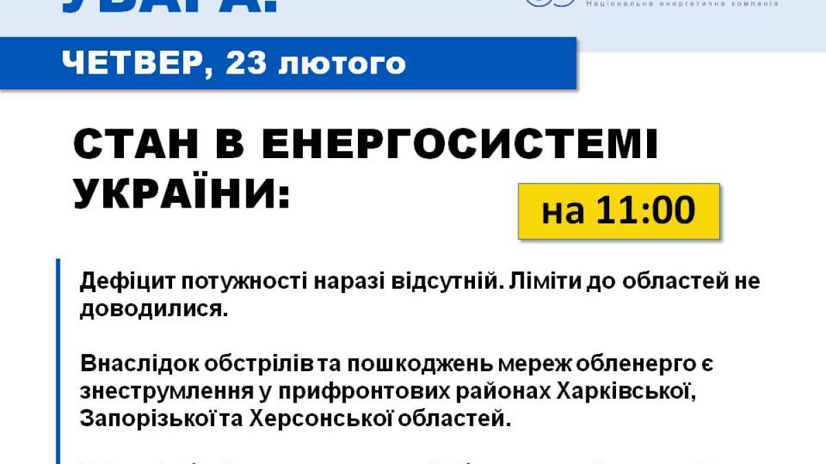 Енергосистема дванадцяту добу працює без дефіциту потужності – «Укренерго»