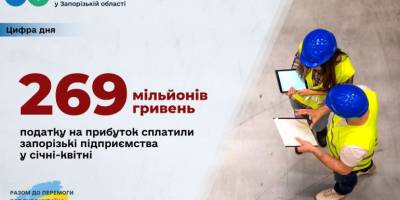 Підприємства Запорізької області сплатили 269 мільйонів гривень податку на прибуток