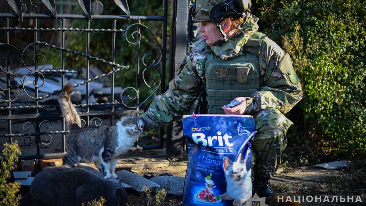 Під ворожими обстрілами поліцейські-кінологи доставили в прифронтовий Оріхів їжу для покинутих домашніх тварин