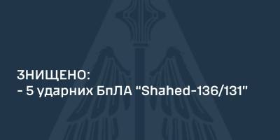 Сили ППО вночі знищили п’ять із п’яти «шахедів» — ПС ЗСУ