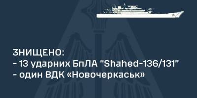 Повітряні сили звечора знищили 13 «шахедів» та великий десантний корабель — ПС ЗСУ