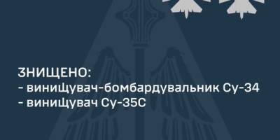 Зранку ЗСУ знищили два ворожі літаки — Су-34 і Су-35с