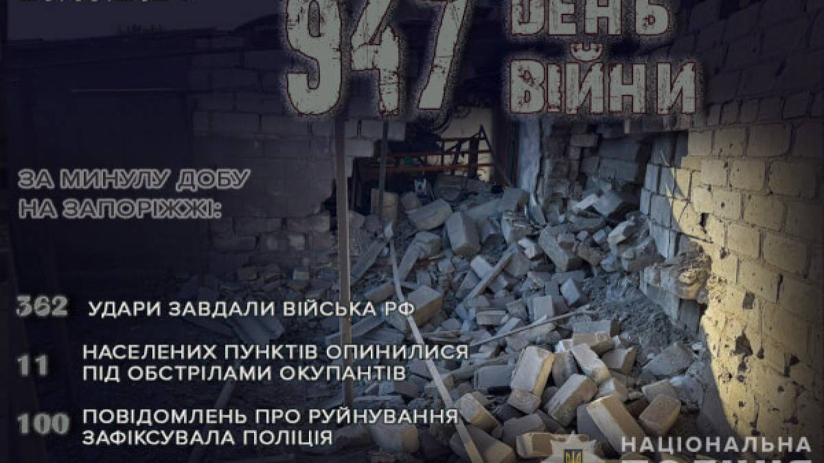 На Запоріжжі поліцейські задокументували наслідки чергових воєнних злочинів, скоєних окупантами