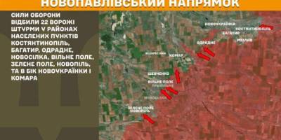 На Новопавлівському напрямку Сили оборони відбили 22 ворожі штурми