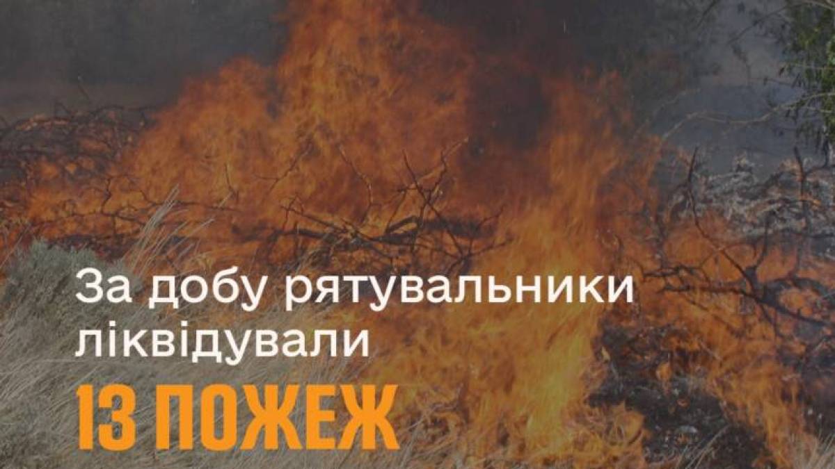За минулу добу на території області рятувальники ліквідували 13 пожеж в екосистемах