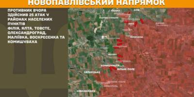 На Новопавлівському напрямку противник вчора здійснив 25 атак