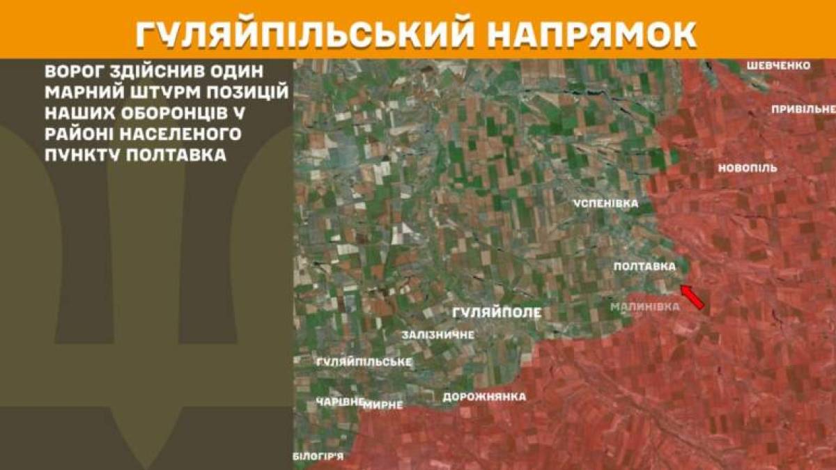 Минулої доби на Гуляйпільському напрямку ворог здійснив один марний штурм позицій наших оборонців