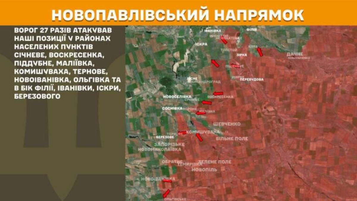 На Новопавлівському напрямку ворог 27 разів атакував наші позиції