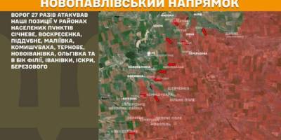 На Новопавлівському напрямку ворог 27 разів атакував наші позиції