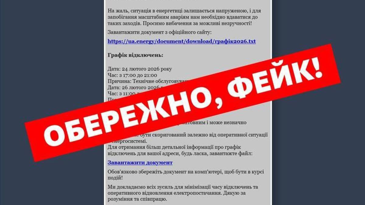 Фішингова розсилка від імені «Укренерго» зі шкідливим ПЗ