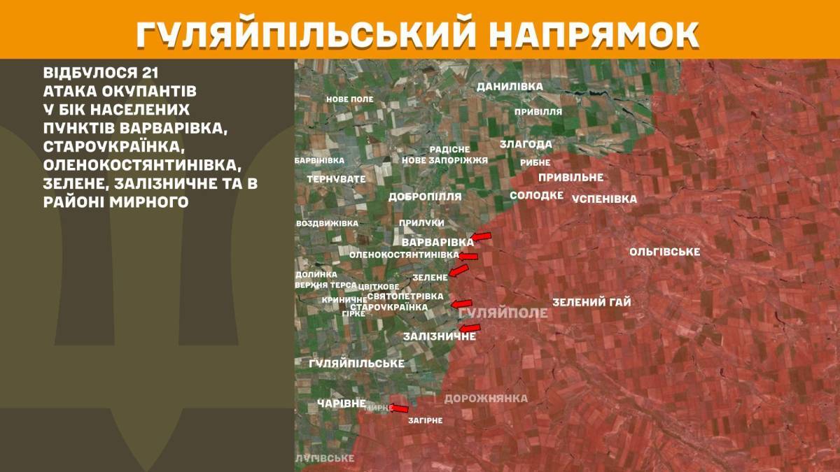 21 атаку армії рф відбили Сили оборони України на Гуляйпільському напрямку минулої доби